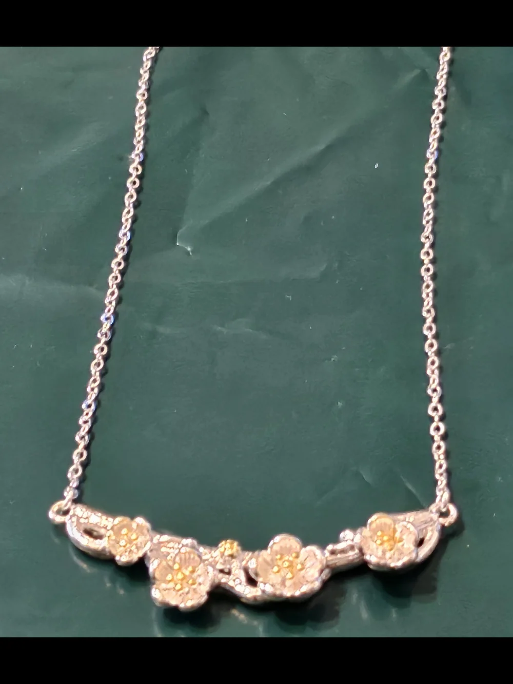 Floral Blossom 925 Sterling Silver Necklace with Gold Accents